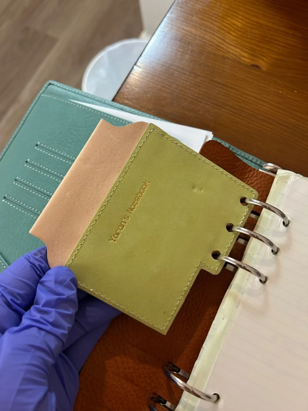 Olive Green Leather Notebook Pen Holder